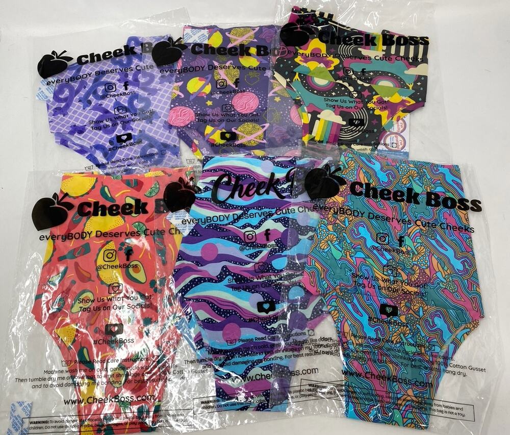 Huge Lot of 6 Pair Cheek Boss Underwear Sz S Panties Space Tacos Mushrooms Dogs